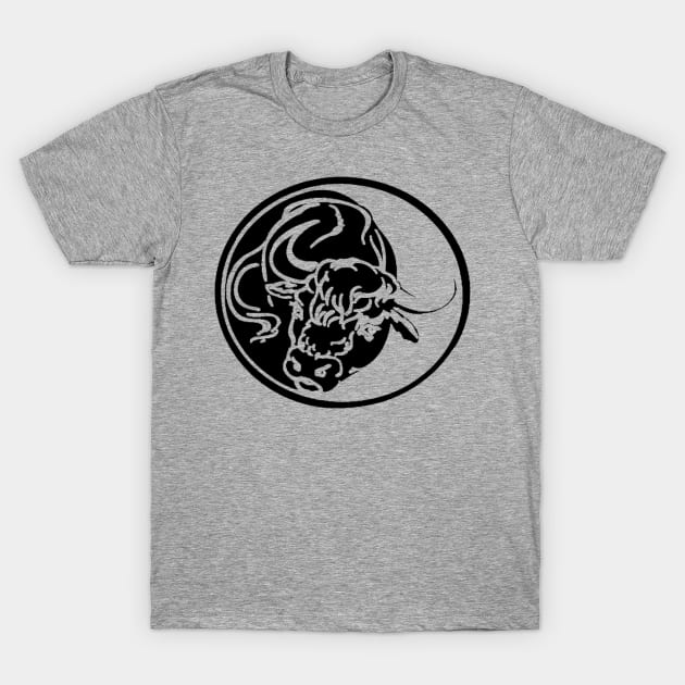 Black Bull Line Art Drawing Tattoo Art T-Shirt by taiche